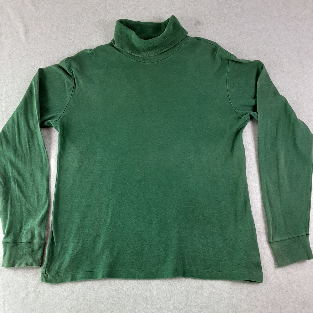 LL Bean Mens Turtleneck Shirt Green Long Sleeve Cotton Regular Fit Large